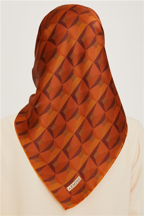 Armine Klasik Desenli Twill Saf İpek Eşarp 9204D 01