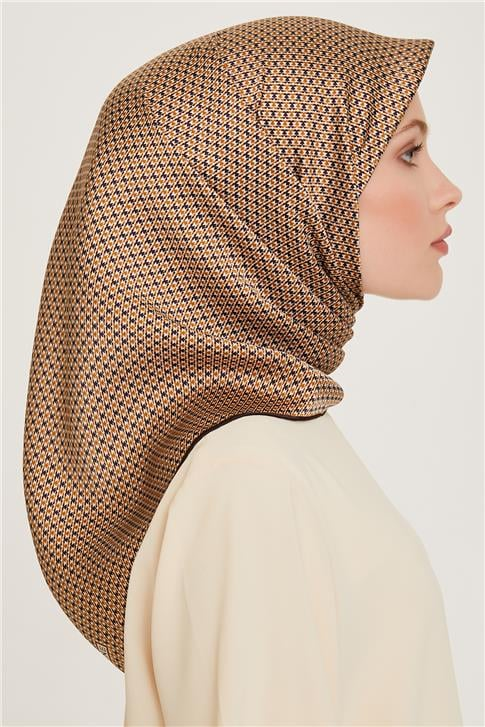 Armine Klasik Desenli Twill Saf İpek Eşarp 9210D 80 35