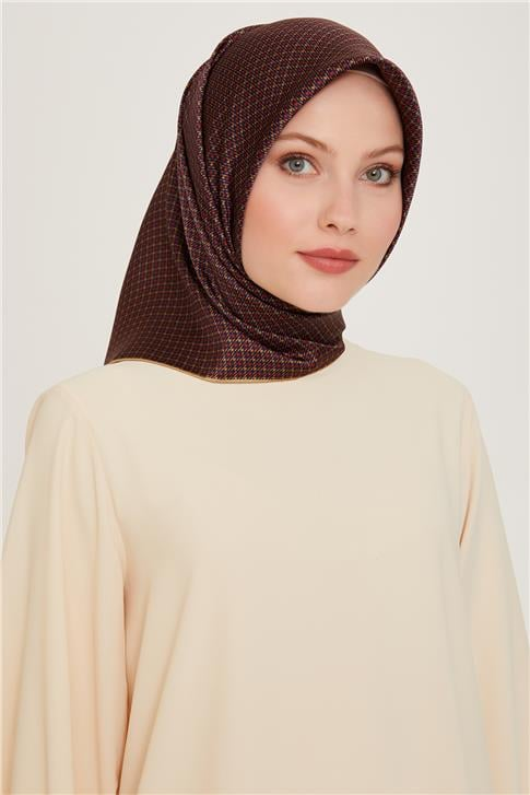 Armine Klasik Desenli Twill Saf İpek Eşarp 9210D 80 37