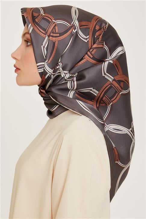 Armine Klasik Desenli Twill Saf İpek Eşarp 9203D 51