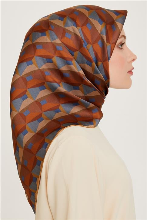 Armine Klasik Desenli Twill Saf İpek Eşarp 9204D 32