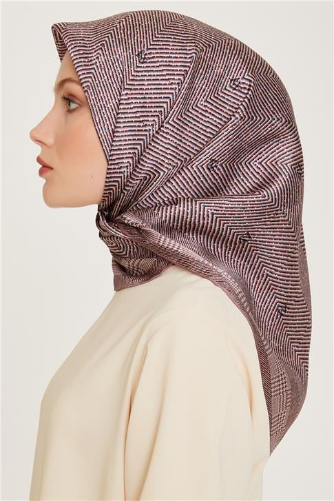 Armine Klasik Desenli Twill Saf İpek Eşarp 9252D 03 83
