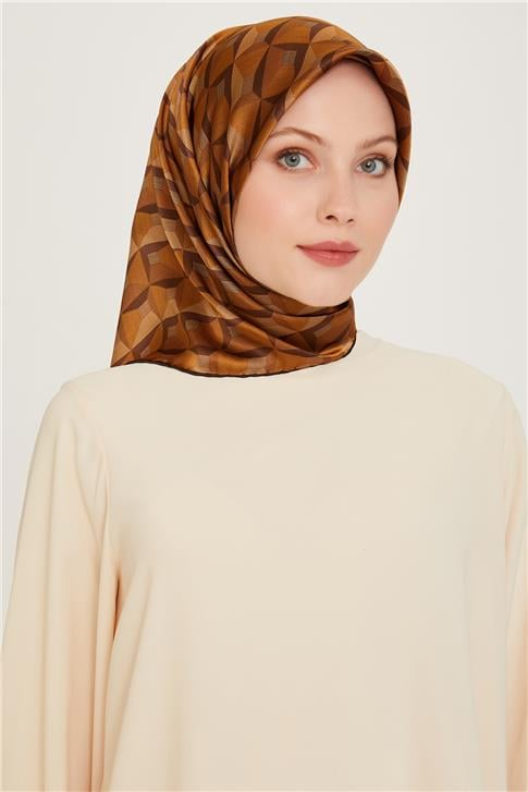 Armine Klasik Desenli Twill Saf İpek Eşarp 9204D 31