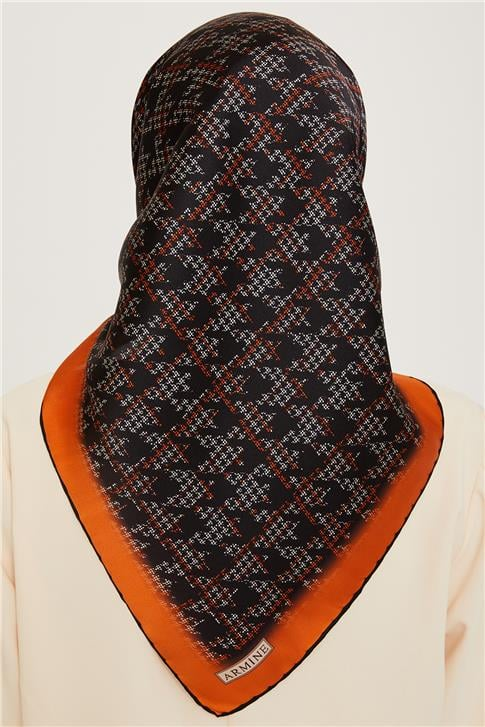 Armine Klasik Desenli Twill Saf İpek Eşarp 9239D 80