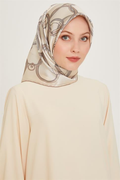 Armine Klasik Desenli Twill Saf İpek Eşarp 9203D 84