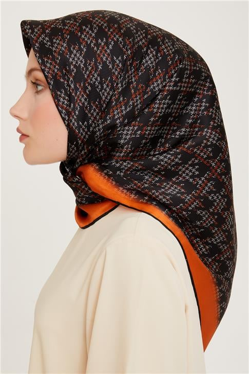 Armine Klasik Desenli Twill Saf İpek Eşarp 9239D 80