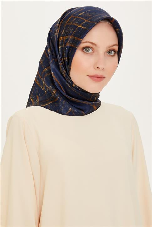 Armine Klasik Desenli Twill Saf İpek Eşarp 9258D 03