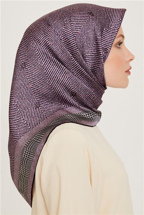 Armine Klasik Desenli Twill Saf İpek Eşarp 9252D 03 32