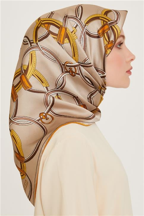 Armine Klasik Desenli Twill Saf İpek Eşarp 9203D 33