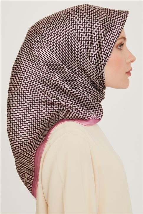 Armine Klasik Desenli Twill Saf İpek Eşarp 9243D 04 07