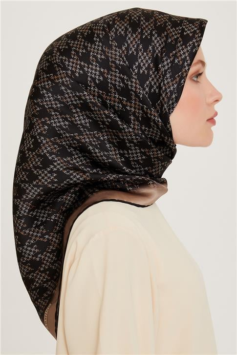 Armine Klasik Desenli Twill Saf İpek Eşarp 9239D 81