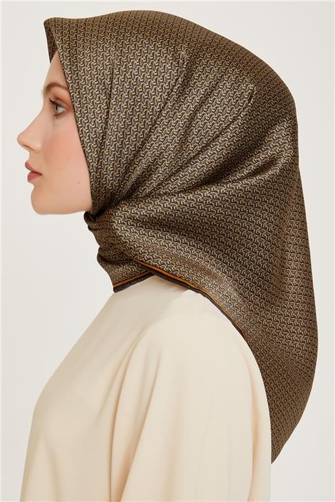 Armine Klasik Desenli Twill Saf İpek Eşarp 9250D 52