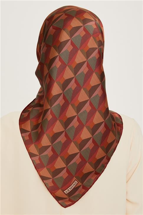 Armine Klasik Desenli Twill Saf İpek Eşarp 9204D 82