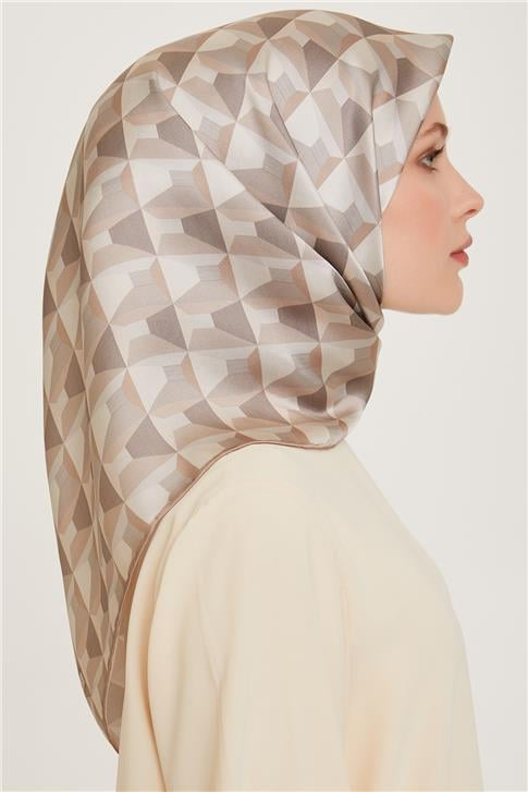 Armine Klasik Desenli Twill Saf İpek Eşarp 9204D 85