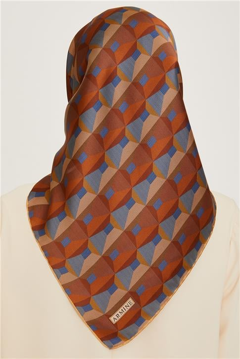 Armine Klasik Desenli Twill Saf İpek Eşarp 9204D 32