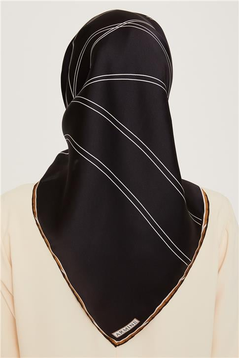 Armine Klasik Desenli Twill Saf İpek Eşarp 9251D 09