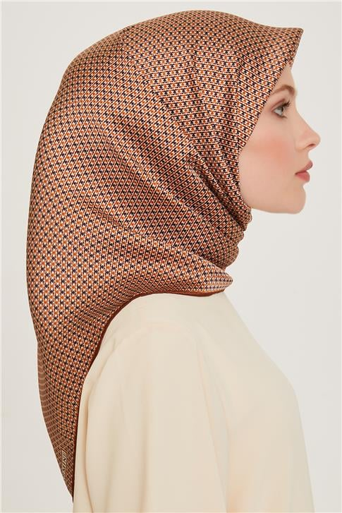 Armine Klasik Desenli Twill Saf İpek Eşarp 9210D 80 32