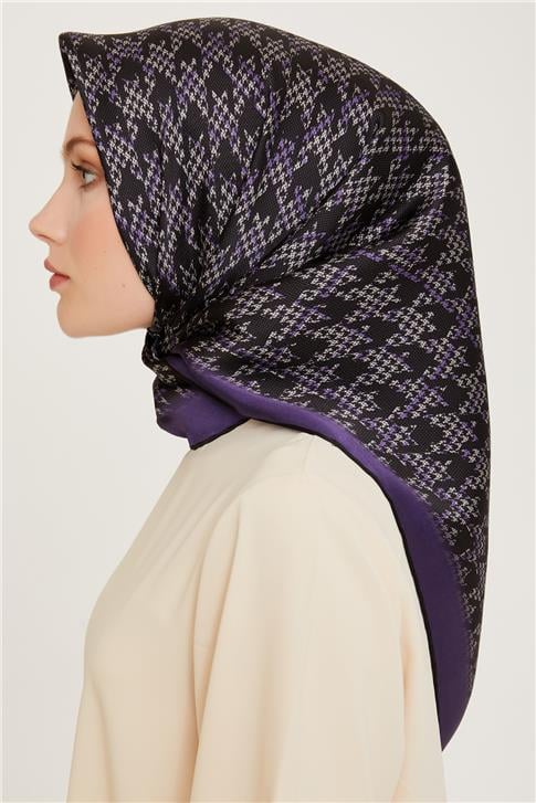 Armine Klasik Desenli Twill Saf İpek Eşarp 9203D 87