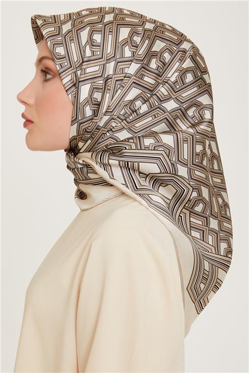 Armine Klasik Desenli Twill Saf İpek Eşarp 9213D 38