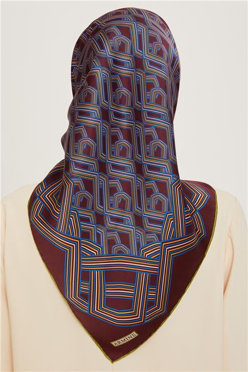 Armine Klasik Desenli Twill Saf İpek Eşarp 9213D 84