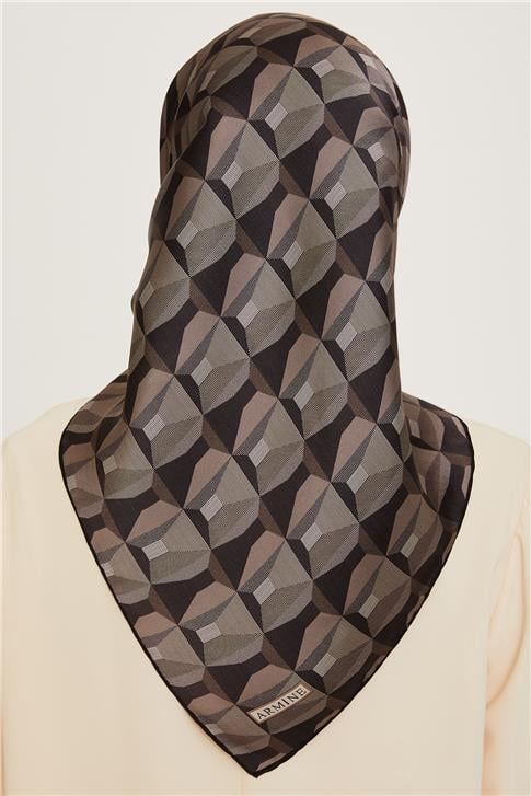 Armine Klasik Desenli Twill Saf İpek Eşarp 9204D 83