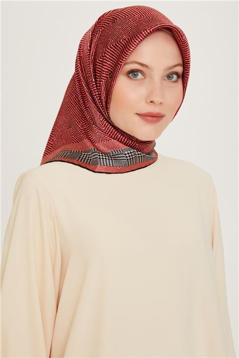 Armine Klasik Desenli Twill Saf İpek Eşarp 9252D 03 36