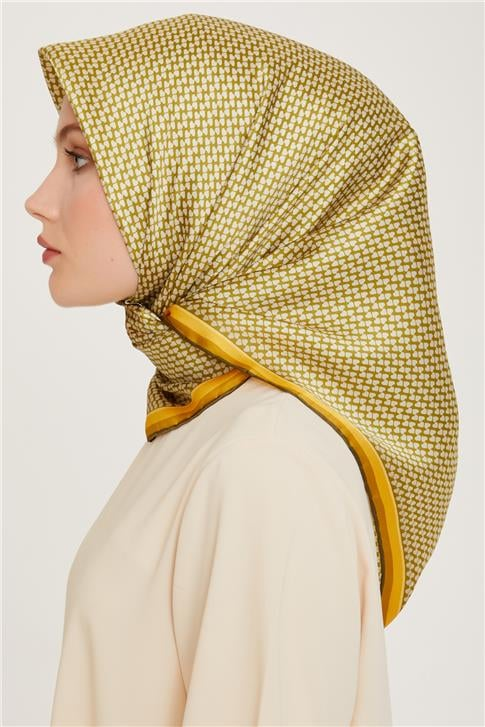 Armine Klasik Desenli Twill Saf İpek Eşarp 9243D 04 32