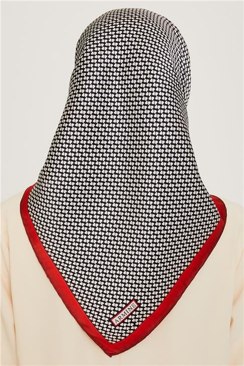 Armine Klasik Desenli Twill Saf İpek Eşarp 9243D 04 01