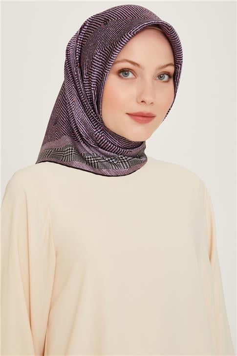 Armine Klasik Desenli Twill Saf İpek Eşarp 9252D 03 32