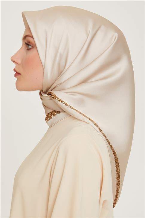 Armine Klasik Desenli Twill Saf İpek Eşarp 9260D 03