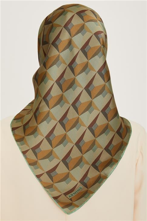 Armine Klasik Desenli Twill Saf İpek Eşarp 9204D 04