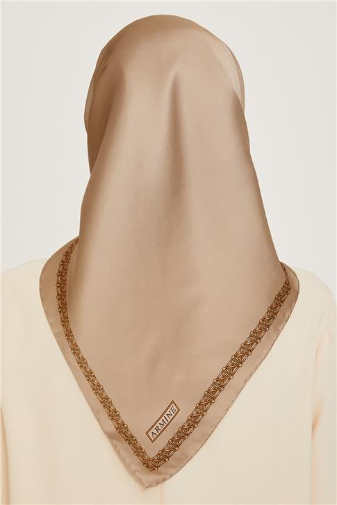 Armine Klasik Desenli Twill Saf İpek Eşarp 9260D 05