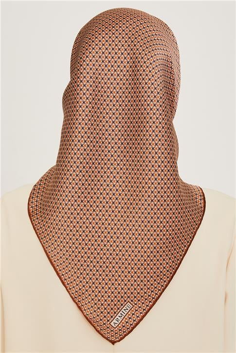Armine Klasik Desenli Twill Saf İpek Eşarp 9210D 80 32