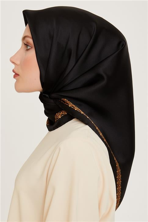 Armine Klasik Desenli Twill Saf İpek Eşarp 9260D 02