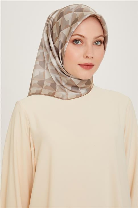Armine Klasik Desenli Twill Saf İpek Eşarp 9204D 85