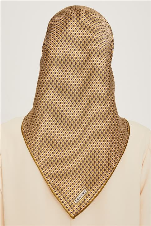 Armine Klasik Desenli Twill Saf İpek Eşarp 9210D 80 33