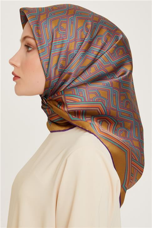 Armine Klasik Desenli Twill Saf İpek Eşarp 9213D 53