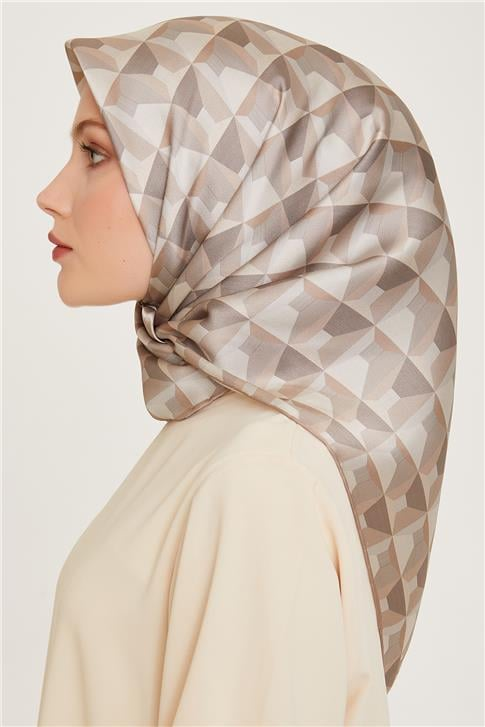 Armine Klasik Desenli Twill Saf İpek Eşarp 9204D 85