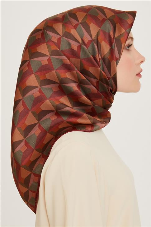 Armine Klasik Desenli Twill Saf İpek Eşarp 9204D 82