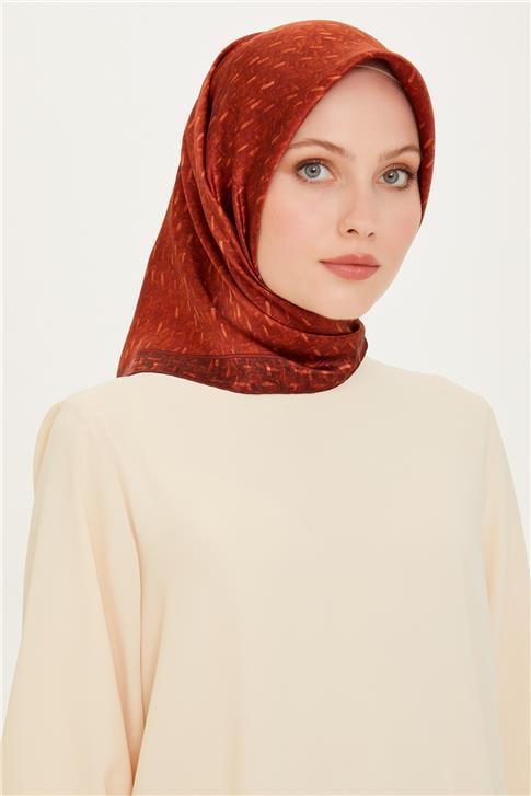 Armine Klasik Desenli Twill Saf İpek Eşarp 9230D 83