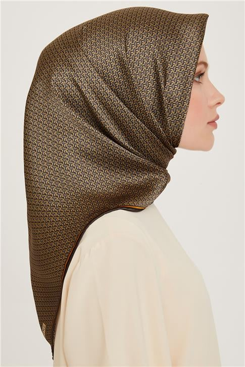 Armine Klasik Desenli Twill Saf İpek Eşarp 9250D 52