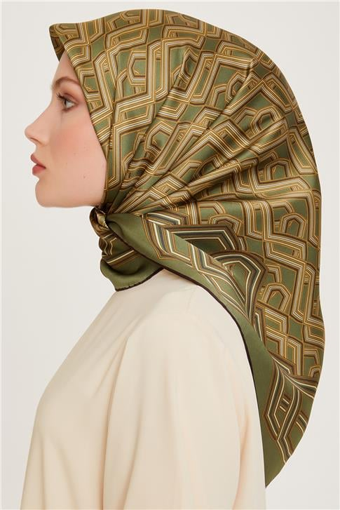 Armine Klasik Desenli Twill Saf İpek Eşarp 9213D 51