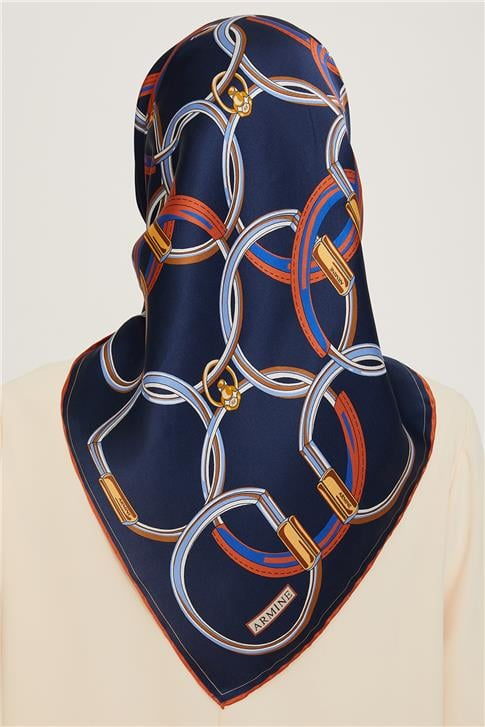 Armine Klasik Desenli Twill Saf İpek Eşarp 9203D 07