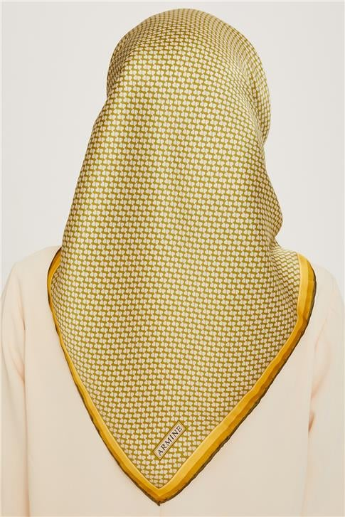 Armine Klasik Desenli Twill Saf İpek Eşarp 9243D 04 32