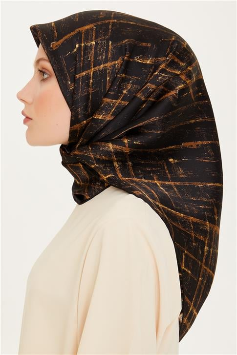 Armine Klasik Desenli Twill Saf İpek Eşarp 9258D 02
