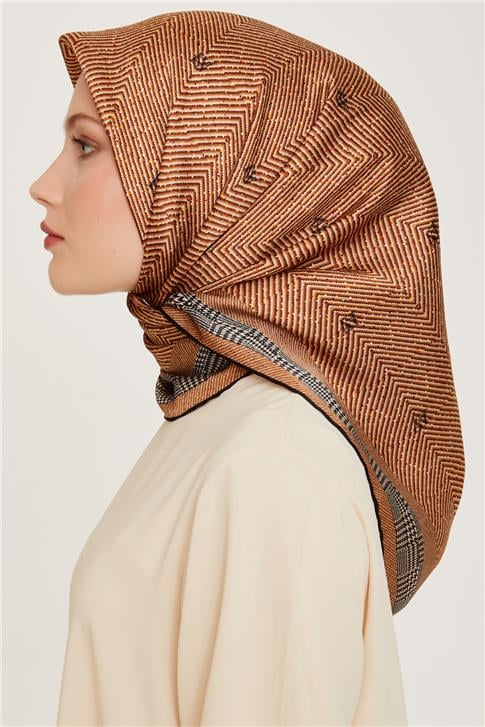 Armine Klasik Desenli Twill Saf İpek Eşarp 9252D 03 35