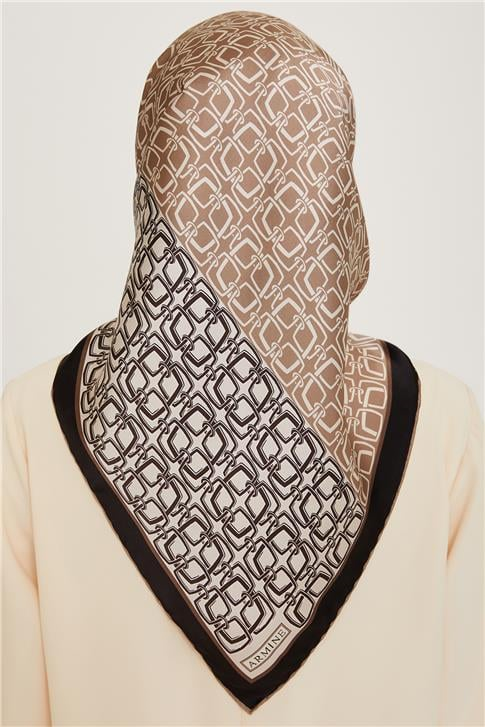 Armine Klasik Desenli Twill Saf İpek Eşarp 9248D 05 32