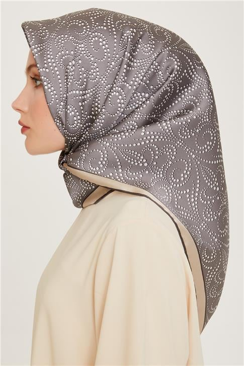 Armine Klasik Desenli Twill Saf İpek Eşarp 9246D 33
