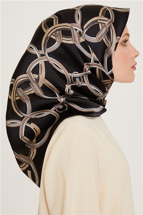 Armine Klasik Desenli Twill Saf İpek Eşarp 9203D 03