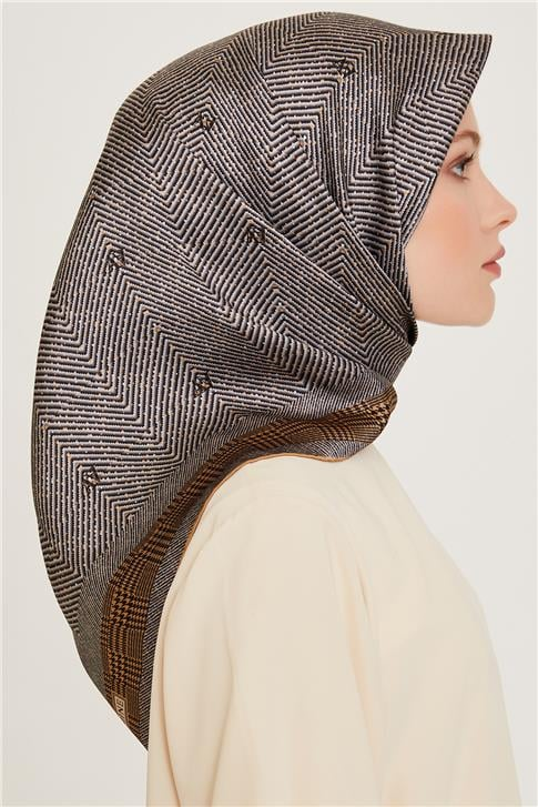 Armine Klasik Desenli Twill Saf İpek Eşarp 9252D 03 03